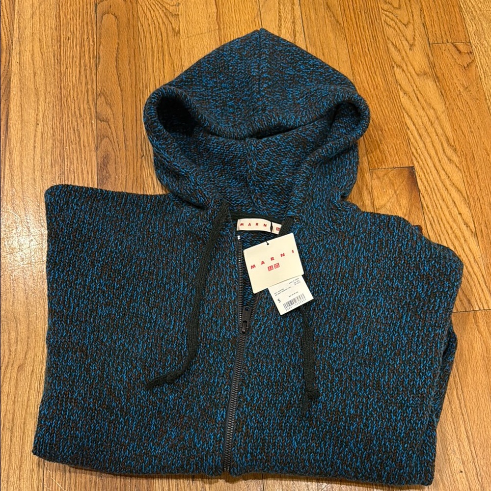 UNIQLO MARNI Mix Color Yarn Oversized Chunky Knit Full Zip Hoodie Medium - Picture 4 of 5